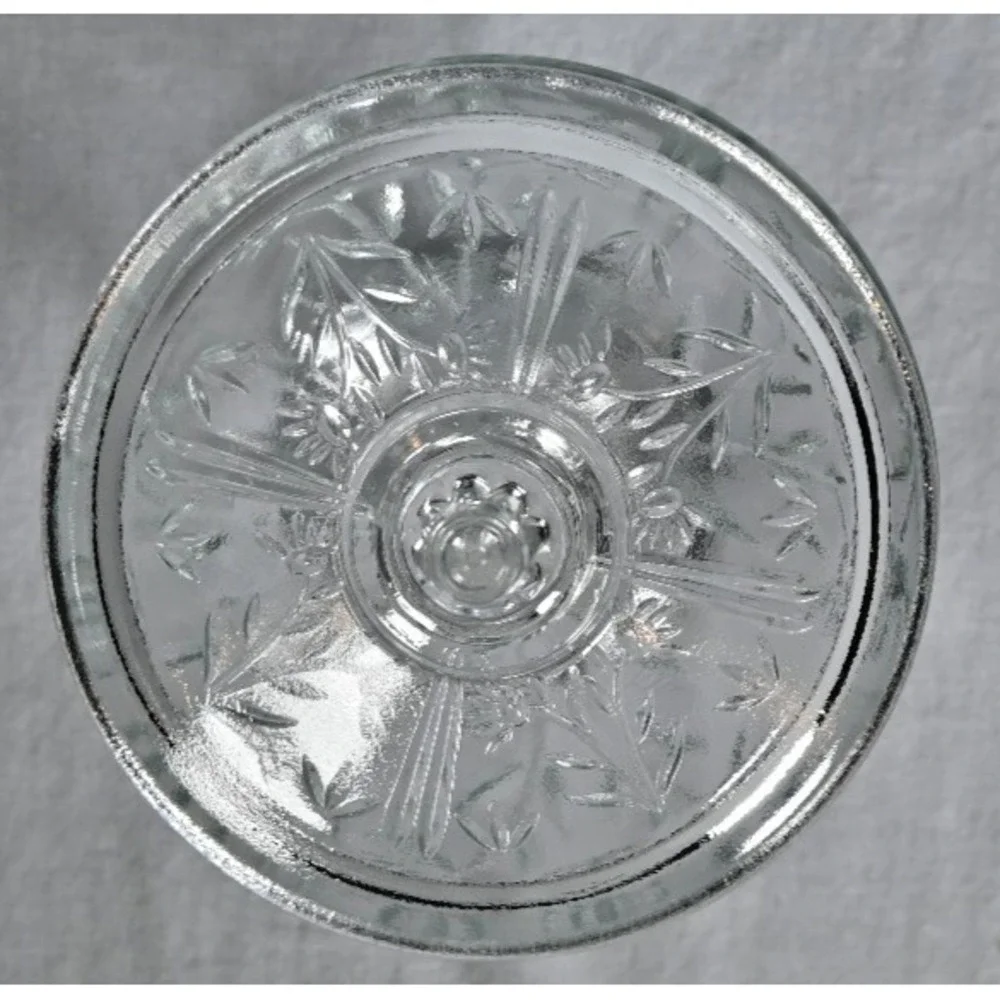 Vintage KIG Indonesia Lidded Candy Trinket Dish Pressed Daisy Glass 6